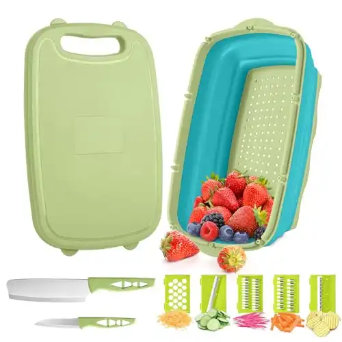 Camping Cutting Board, 9-in-1 Collapsible Chopping Board