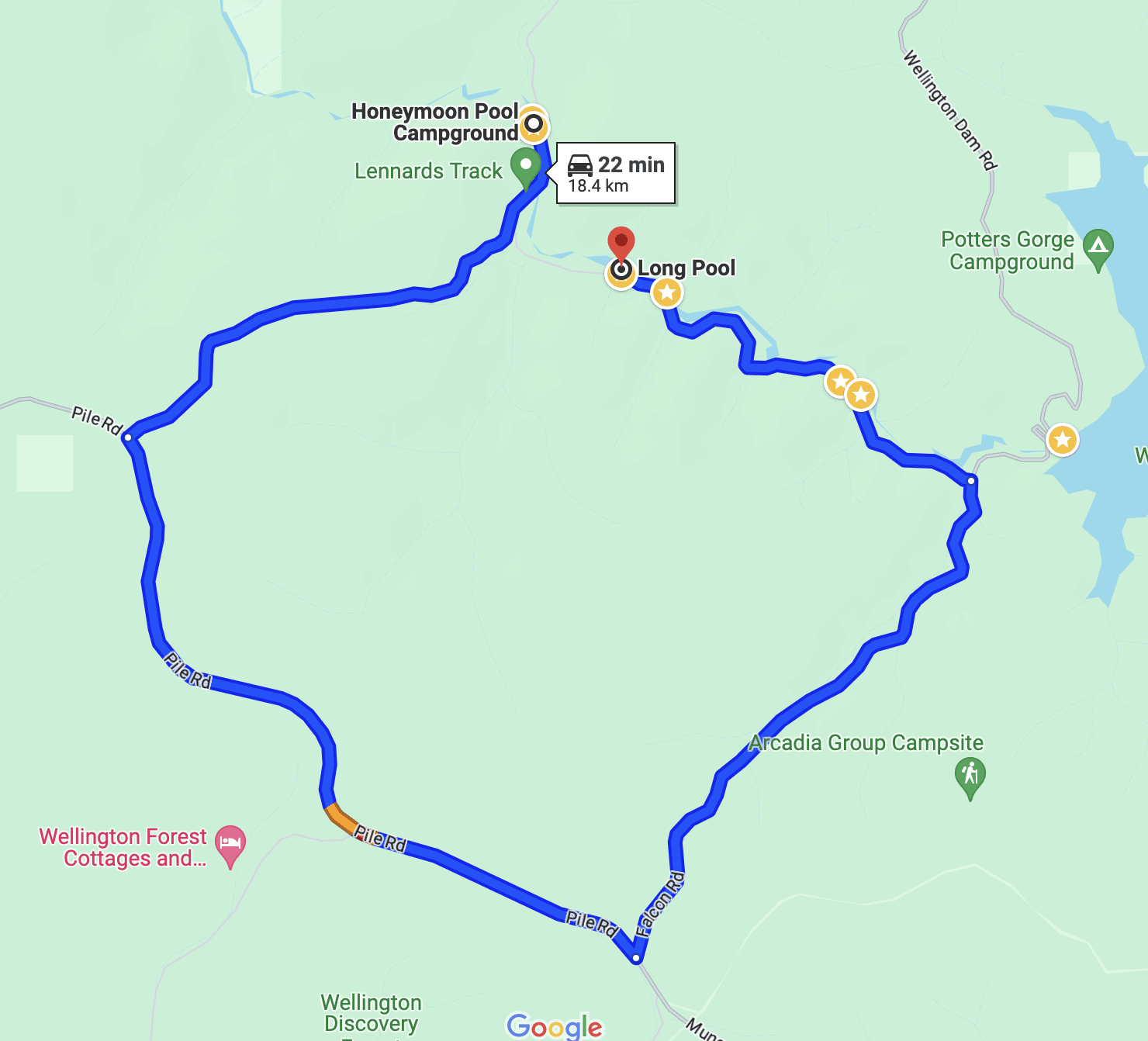 Route from Honeymoon Pool to Lennards Drive