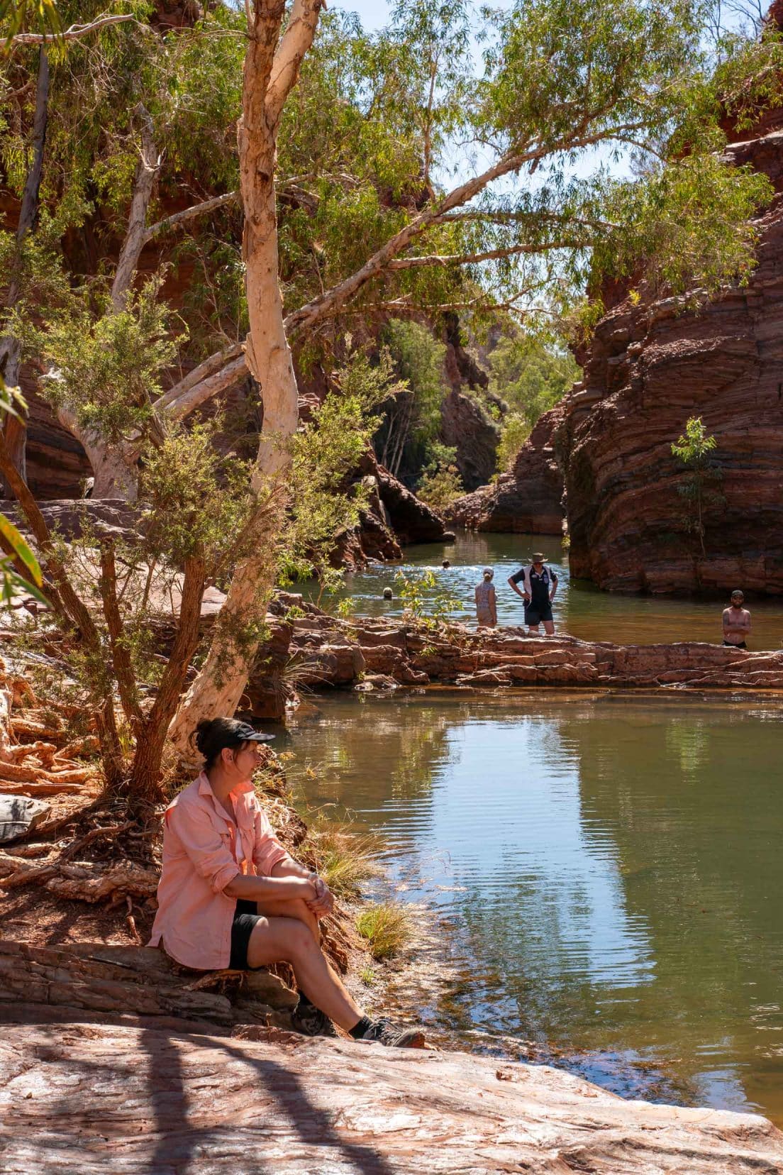 Hammersley Gorge Karijini Shelley sat by on of the pools