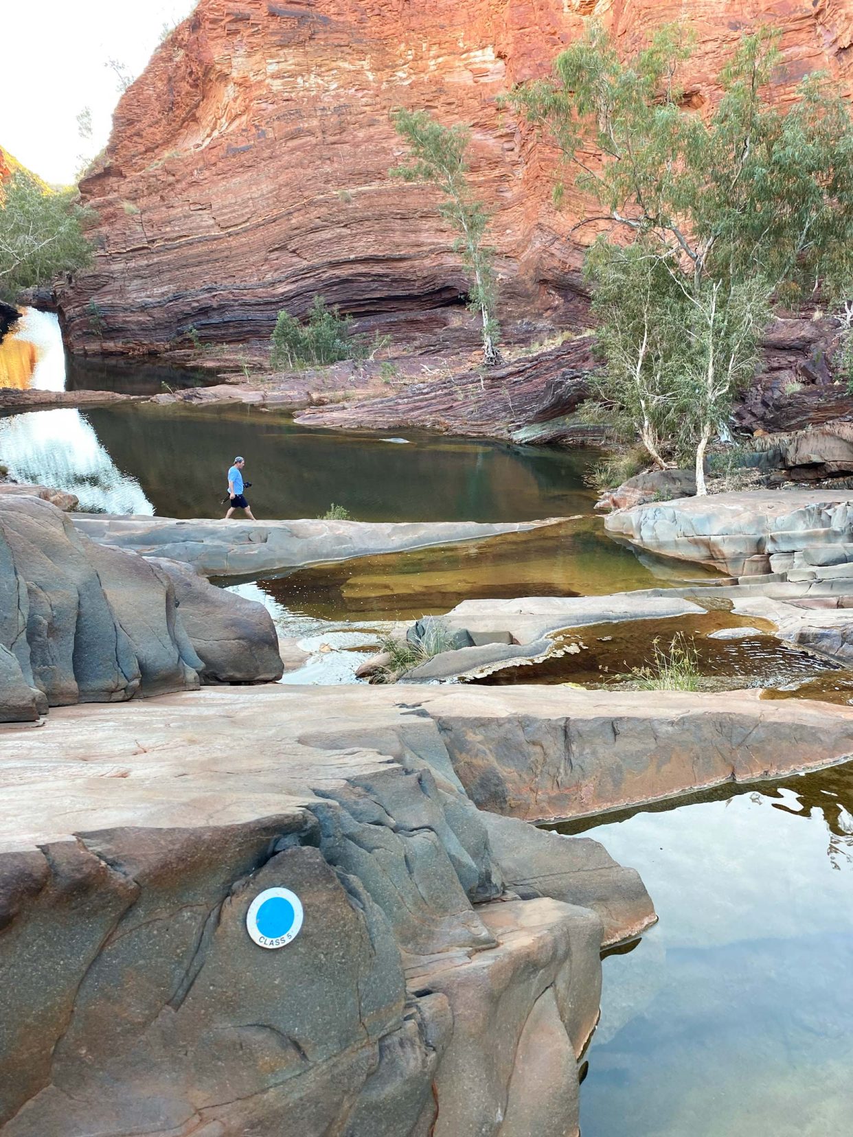 Hammersley-Gorge-Trail-Marker - blue circle showing the trail diection