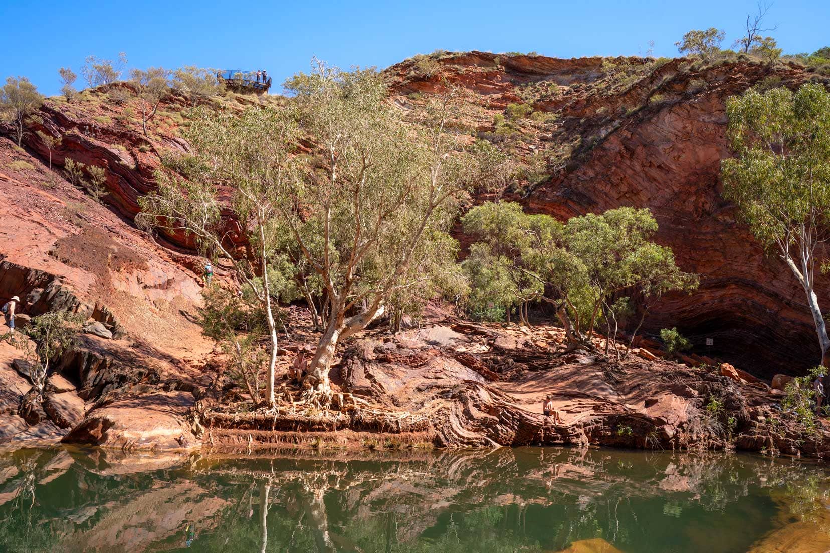 Hammersley Gorge showing lookout at top and the main side where the steps lead to