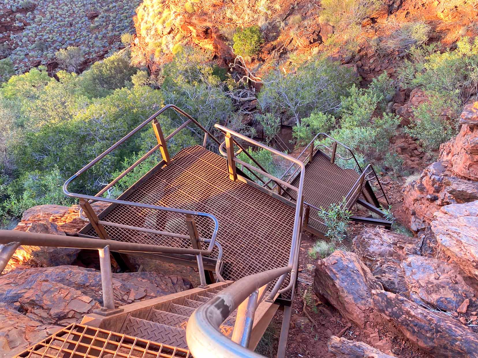 Hancock Gorge ladder and platforms leading into the gorge