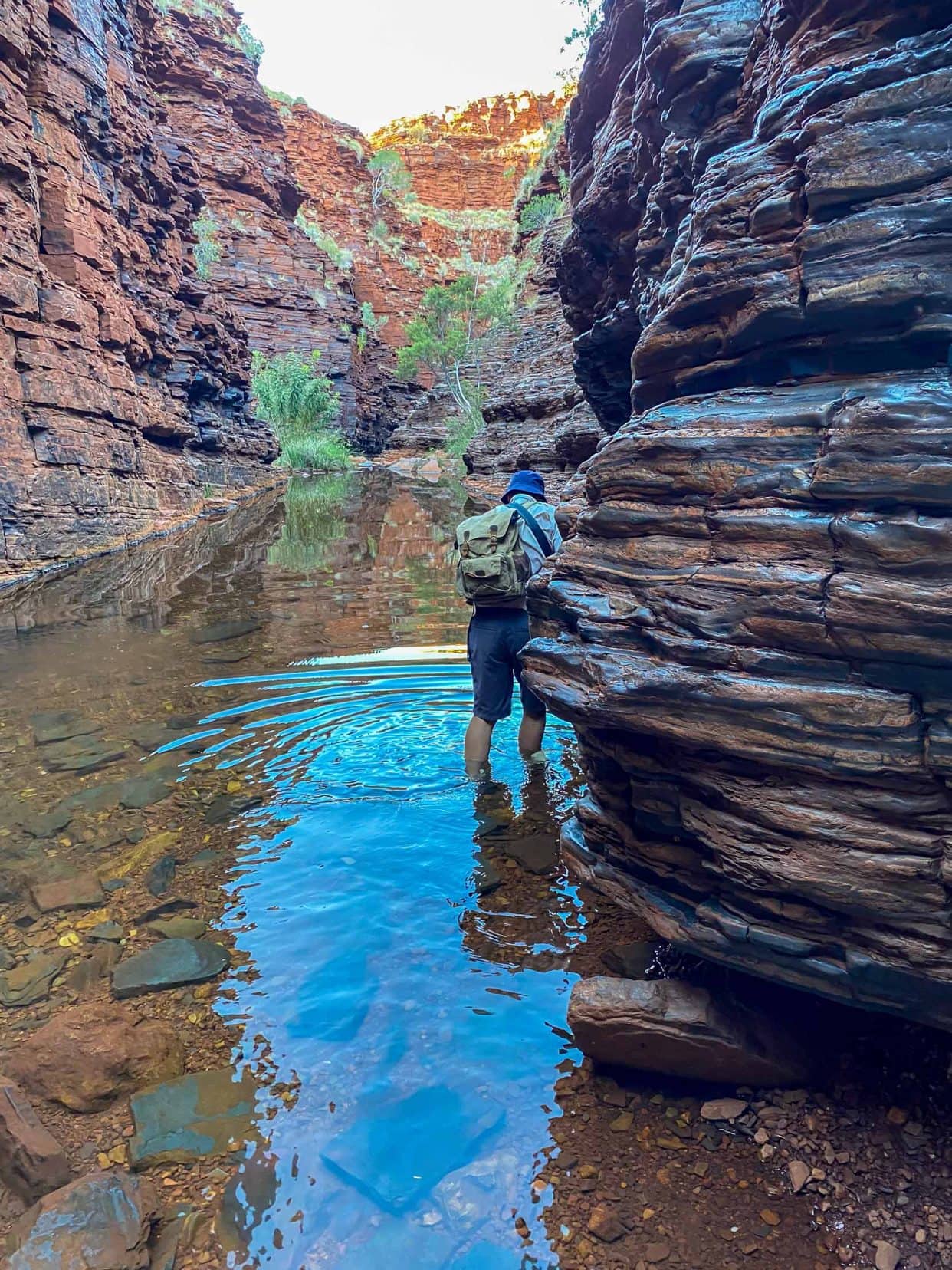 Lars wading through part of Hancocks gorge water 