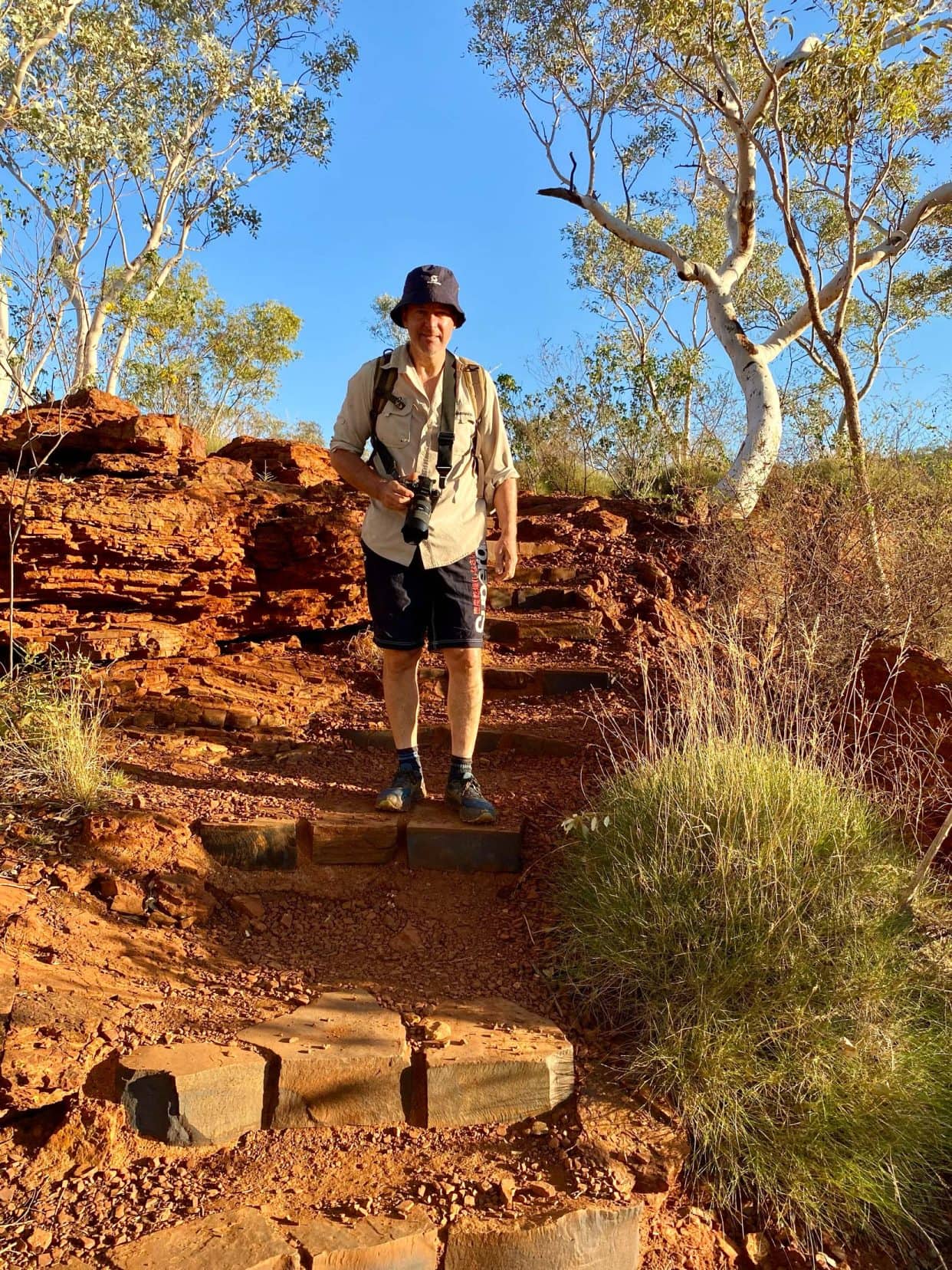 Lars Walking down the stone rocks at the start of the Kalamina Trail 