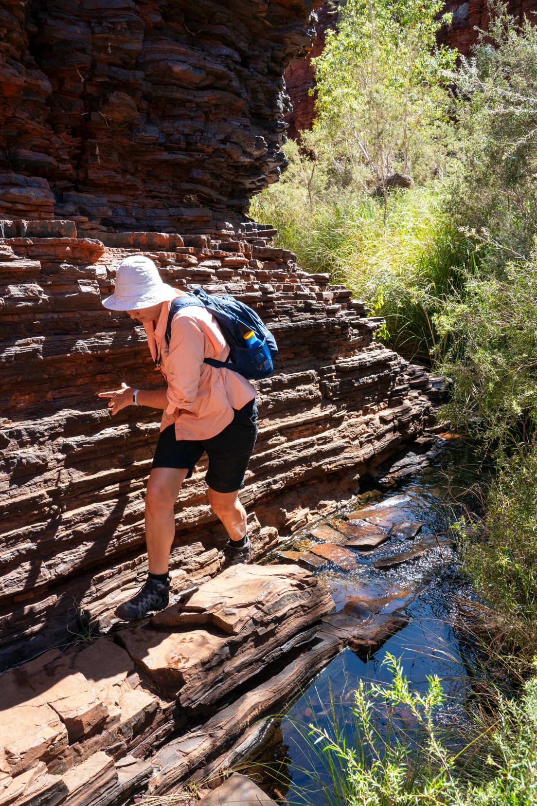 Kalamina Gorge with Shelley walking carefully along the edge 