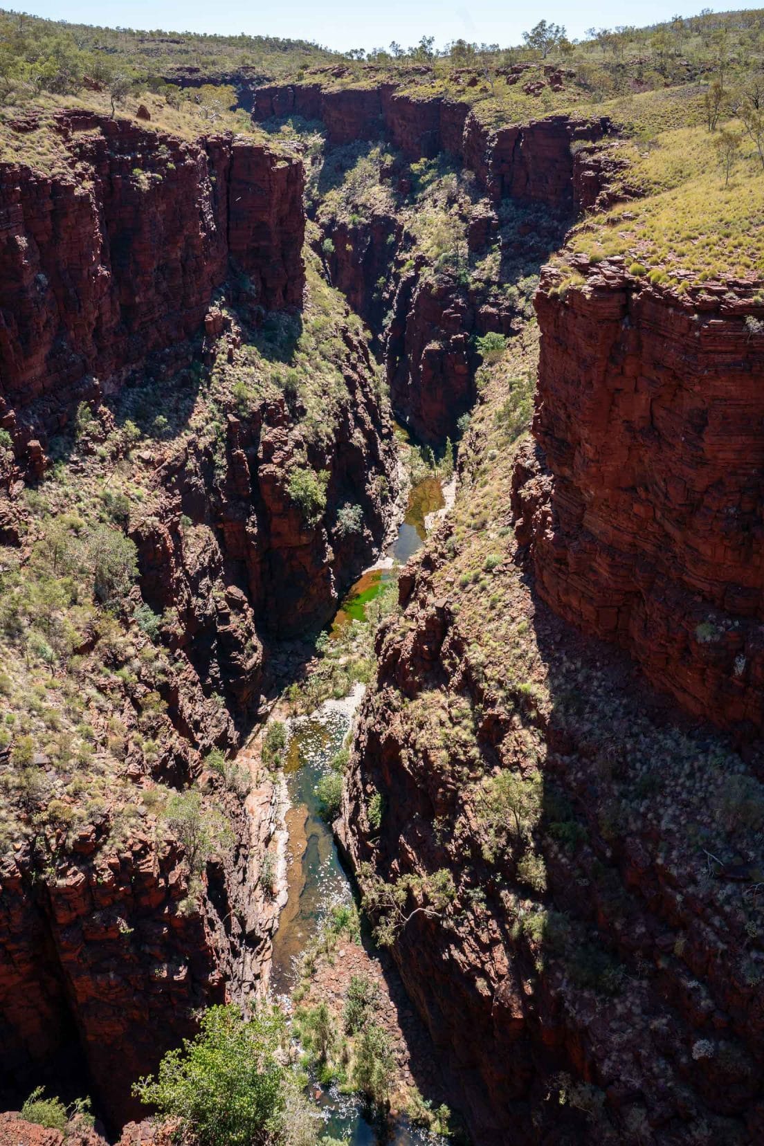 Knox Gorge from above - narrow gorge with water in the centre