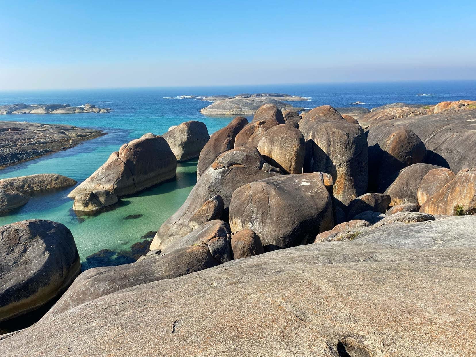 Camping-in-WA Elephant-Cove where the rocks are shaped like a herd of elephants drinking in the sea